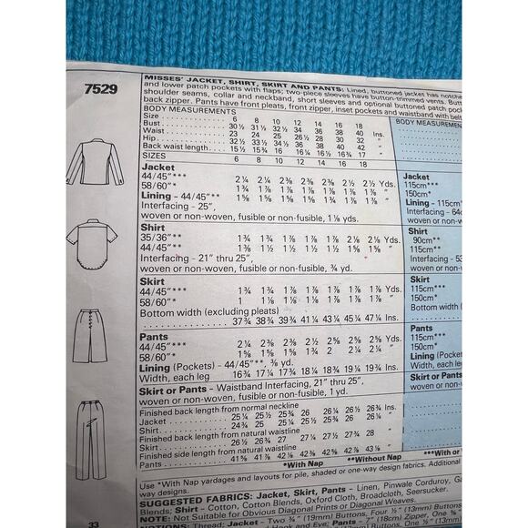 McCalls 7529 boxy blazer pants pencil skirt blouse suit 1980s pattern size 10 - Picture 4 of 5